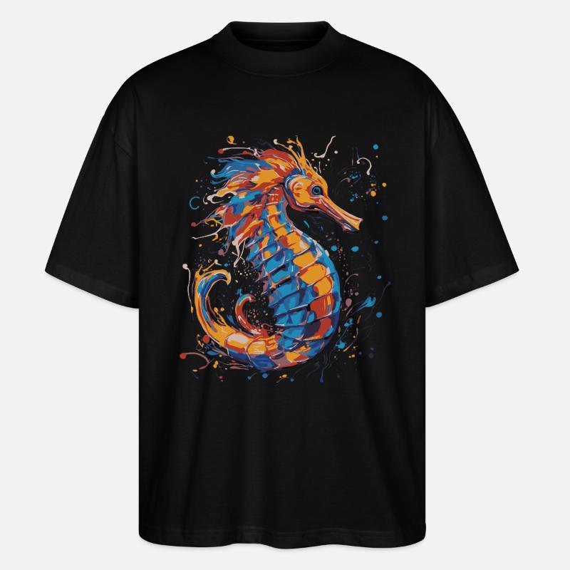 Buntes Seepferdchen - Stanley/Stella Oversized Unisex Bio T-Shirt Blaster 2.0 - Schwarz