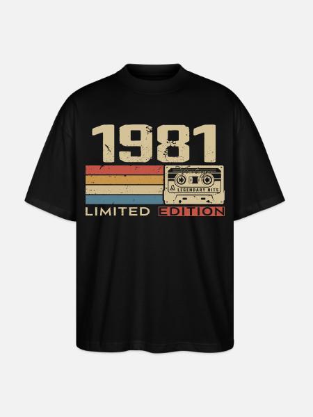Legenden 1981 Vintage 1981 Jubileum 1981 vintage - Stanley/Stella Uniseks oversized bio T-shirt Blaster 2.0 - zwart