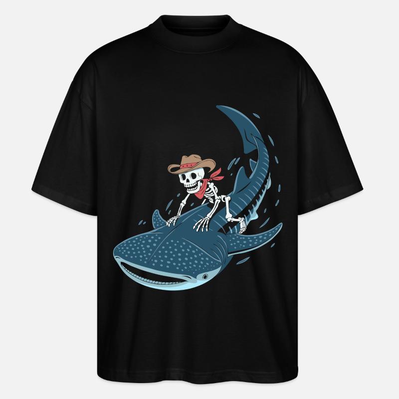 Squelette de cow-boy sur requin baleine - T-shirt bio Blaster 2.0 coupe oversize Stanley/Stella Unisexe - noir