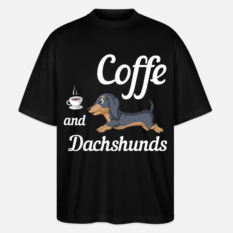 Coffee And Dachshunds Tee - Stanley/Stella Oversized Unisex Organic T-shirt Blaster 2.0 - black