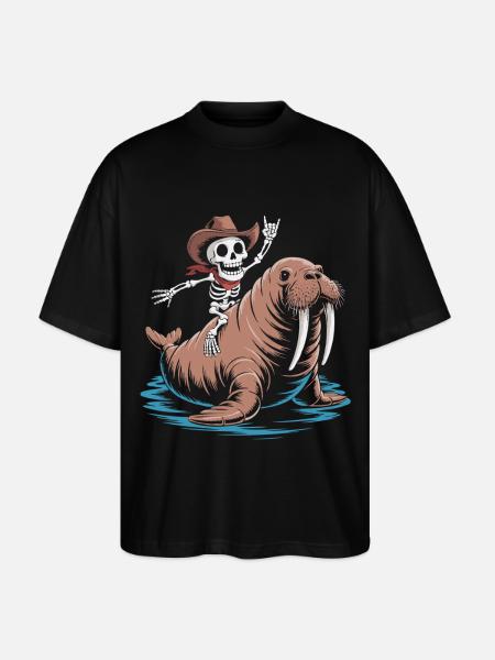 Skeleton cowboy on walrus - Stanley/Stella Oversized Unisex Organic T-shirt Blaster 2.0 - black