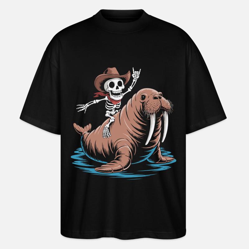 Skelettcowboy auf Walross - Stanley/Stella Oversized Unisex Bio T-Shirt Blaster 2.0 - Schwarz