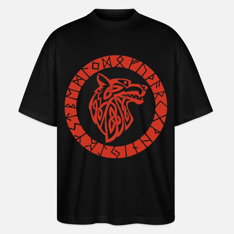 Wikinger Roter Wolf Emblem - Stanley/Stella Oversized Unisex Bio T-Shirt Blaster 2.0 - Schwarz