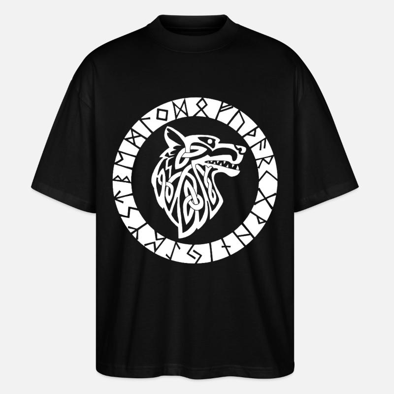 Wikinger-Emblem des weißen Wolfes - Stanley/Stella Oversized Unisex Bio T-Shirt Blaster 2.0 - Schwarz