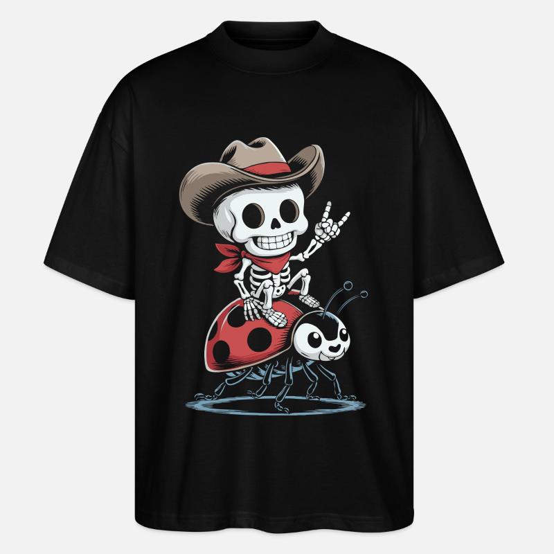 Skeleton cowboy on ladybug - Stanley/Stella Oversized Unisex Organic T-shirt Blaster 2.0 - black