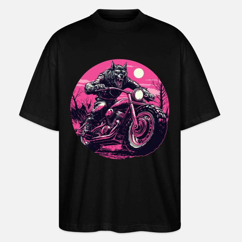 Werwolf auf Motorrad Neonpink - Stanley/Stella Oversized Unisex Bio T-Shirt Blaster 2.0 - Schwarz