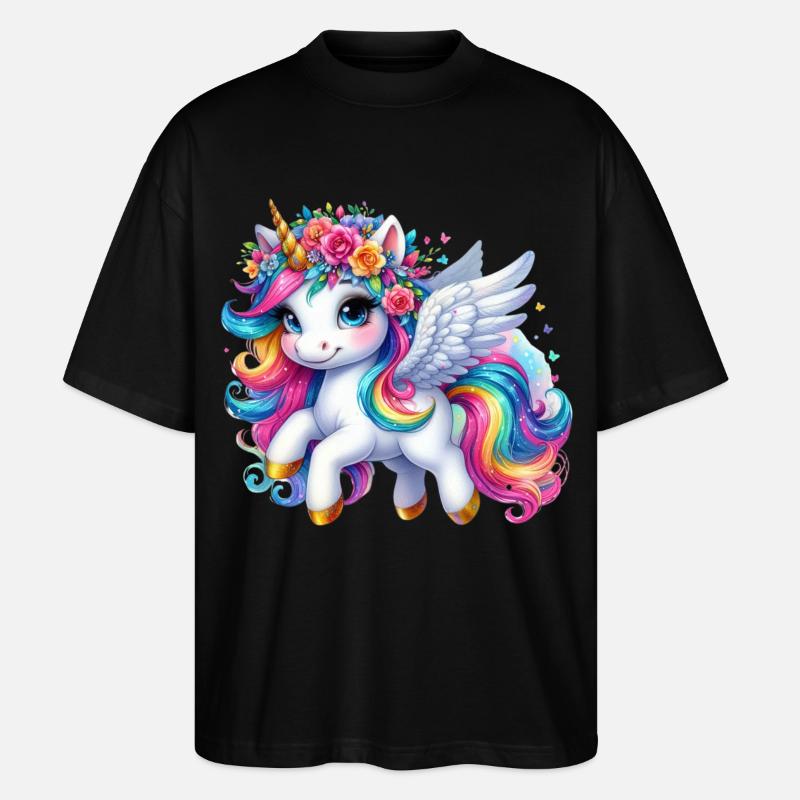 Regenbogen geflügelte Einhornkrone - Stanley/Stella Oversized Unisex Bio T-Shirt Blaster 2.0 - Schwarz