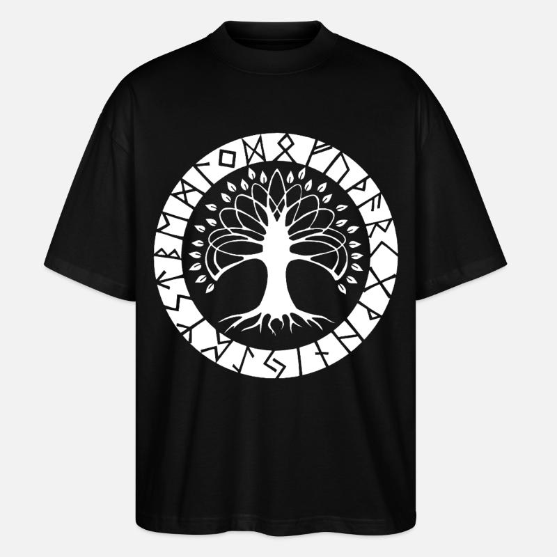 White Runic Tree - Stanley/Stella Oversized Unisex Organic T-shirt Blaster 2.0 - black