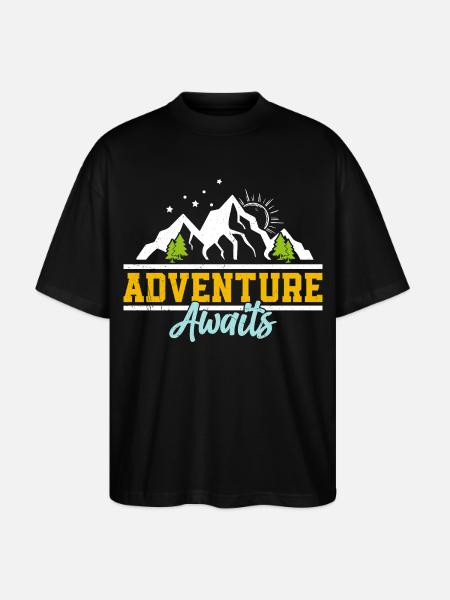 Adventure awaits: mountains and sun - Stanley/Stella Oversized Unisex Organic T-shirt Blaster 2.0 - black