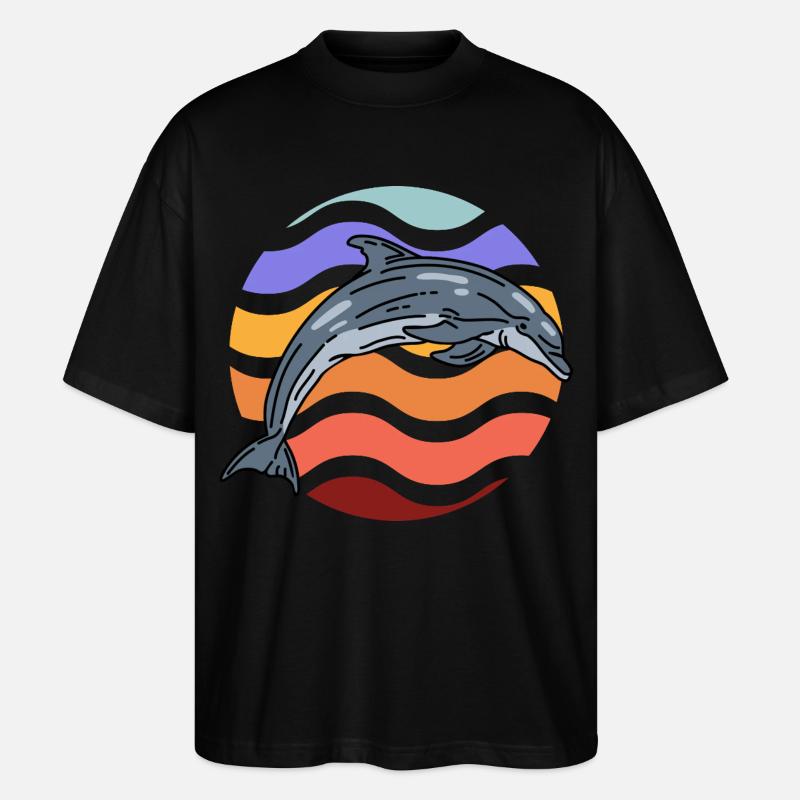 Dolphin in wave pattern - Stanley/Stella Oversized Unisex Organic T-shirt Blaster 2.0 - black
