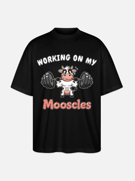 Cow - Working on my Mooscles - Funny Gym Design - Stanley/Stella Oversized Unisex Organic T-shirt Blaster 2.0 - black