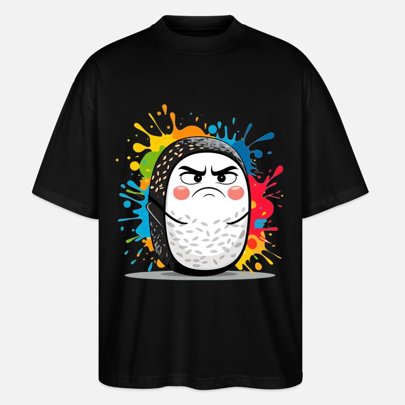 Wütender Sushi Roll mit Farbspritzern - Stanley/Stella Oversized Unisex Bio T-Shirt Blaster 2.0 - Schwarz