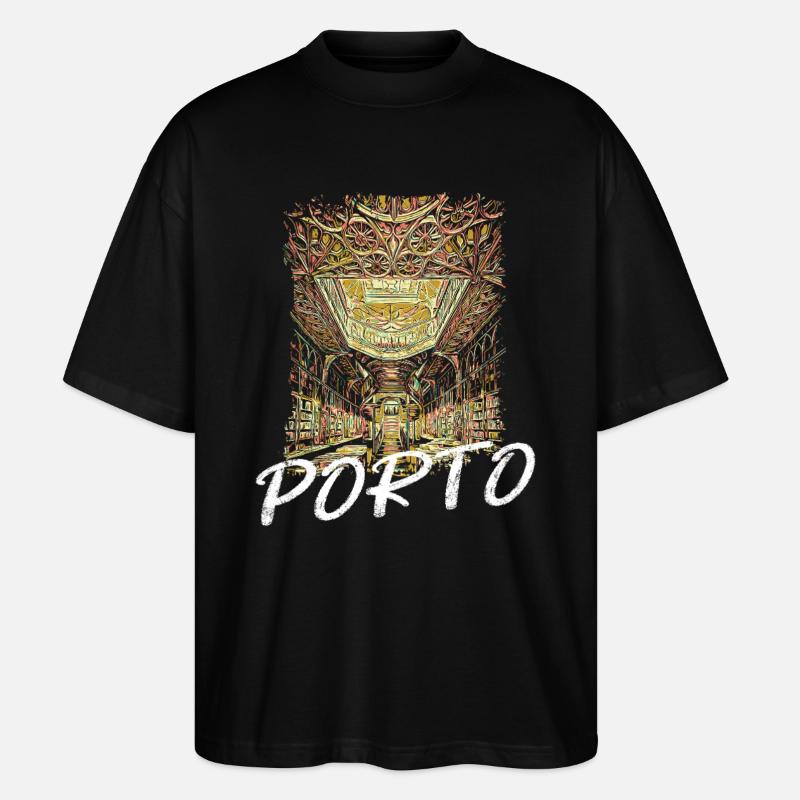 Librairie Lello Porto illustration intérieure - T-shirt bio Blaster 2.0 coupe oversize Stanley/Stella Unisexe - noir