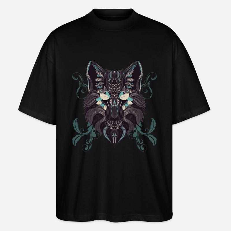 Türkis Ornament Wolf - Stanley/Stella Oversized Unisex Bio T-Shirt Blaster 2.0 - Schwarz