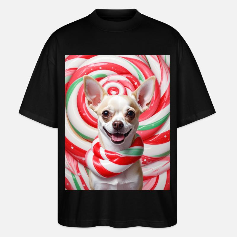 Candy Dog im Peppermix-Hintergrund - Stanley/Stella Oversized Unisex Bio T-Shirt Blaster 2.0 - Schwarz
