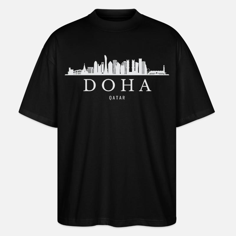 Skyline von Doha, Doha Katar - Stanley/Stella Oversized Unisex Bio T-Shirt Blaster 2.0 - Schwarz