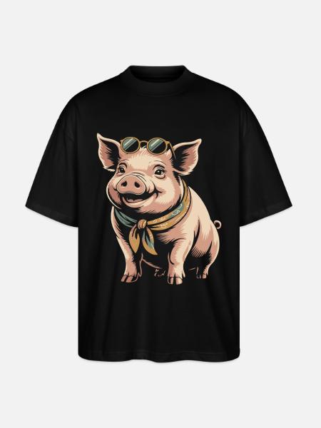 Sunglasses Pig with Bandana - Stanley/Stella Oversized Unisex Organic T-shirt Blaster 2.0 - black