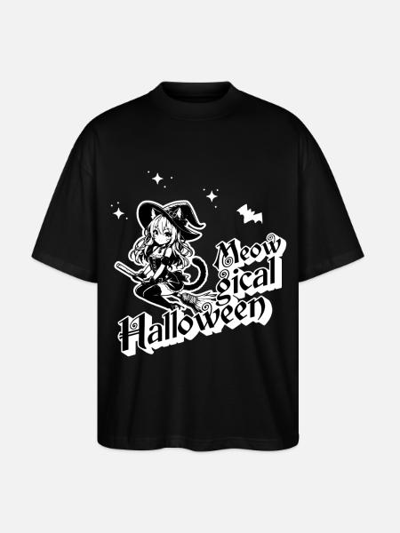 Meowgical Halloween - Spooky Anime Catgirl Witch - Stanley/Stella Oversized Unisex Organic T-shirt Blaster 2.0 - black