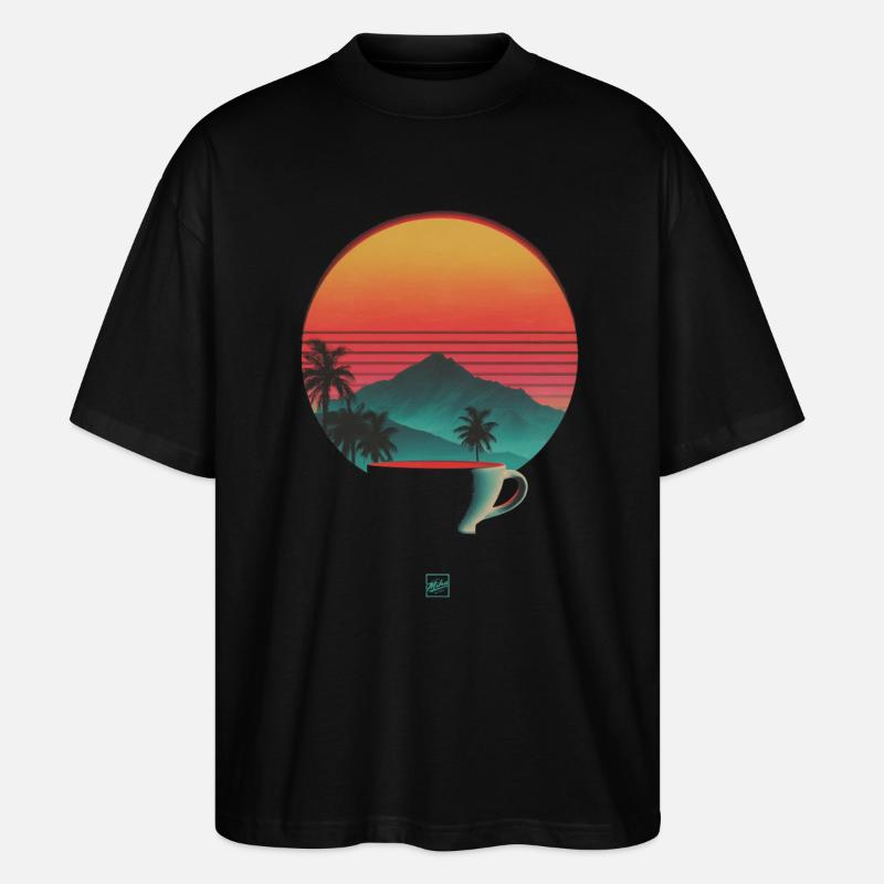 Coucher de soleil et café - T-shirt bio Blaster 2.0 coupe oversize Stanley/Stella Unisexe - noir