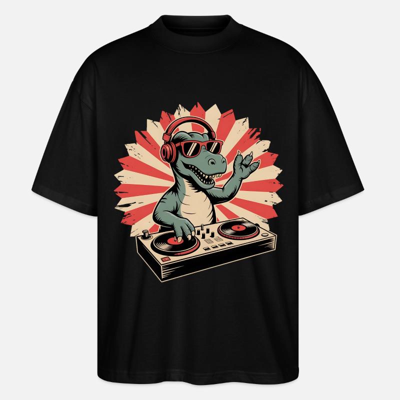 Alligator DJ im Retro-Rhythm - Stanley/Stella Oversized Unisex Bio T-Shirt Blaster 2.0 - Schwarz
