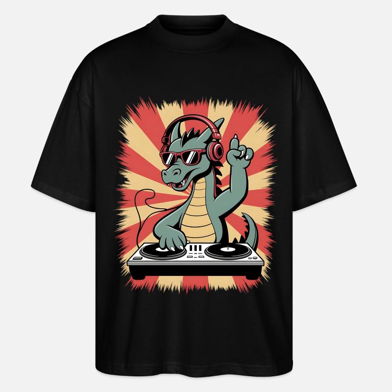 Drachen-DJ mit Kopfhörer-Beat - Stanley/Stella Oversized Unisex Bio T-Shirt Blaster 2.0 - Schwarz