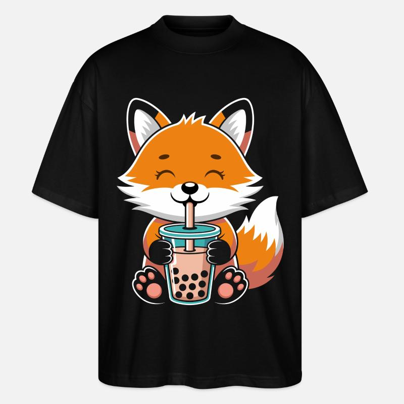 Kawaii Bubble Tee Fuchs Boba Tee - Stanley/Stella Oversized Unisex Bio T-Shirt Blaster 2.0 - Schwarz