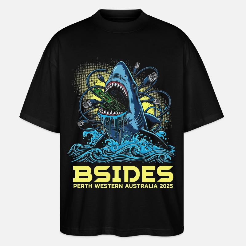 Shark Beat BSIDES Perth 2025 - Stanley/Stella Oversized Unisex Organic T-shirt Blaster 2.0 - black