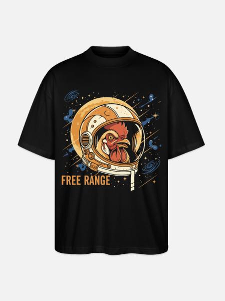 Space chicken in astronaut helmet - Stanley/Stella Oversized Unisex Organic T-shirt Blaster 2.0 - black
