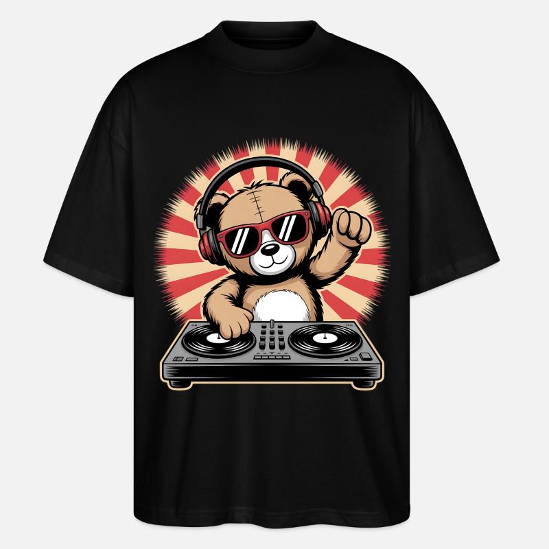 DJ Bär mit Kopfhörern - Stanley/Stella Oversized Unisex Bio T-Shirt Blaster 2.0 - Schwarz