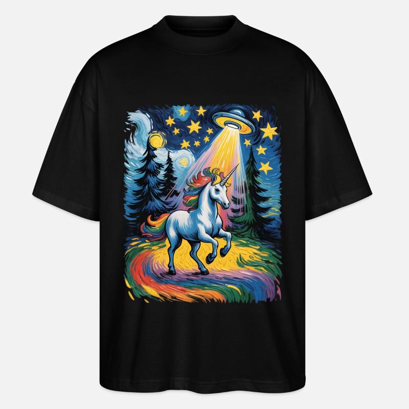 Leuchtendes Einhorn im Sternenrausch - Stanley/Stella Oversized Unisex Bio T-Shirt Blaster 2.0 - Schwarz