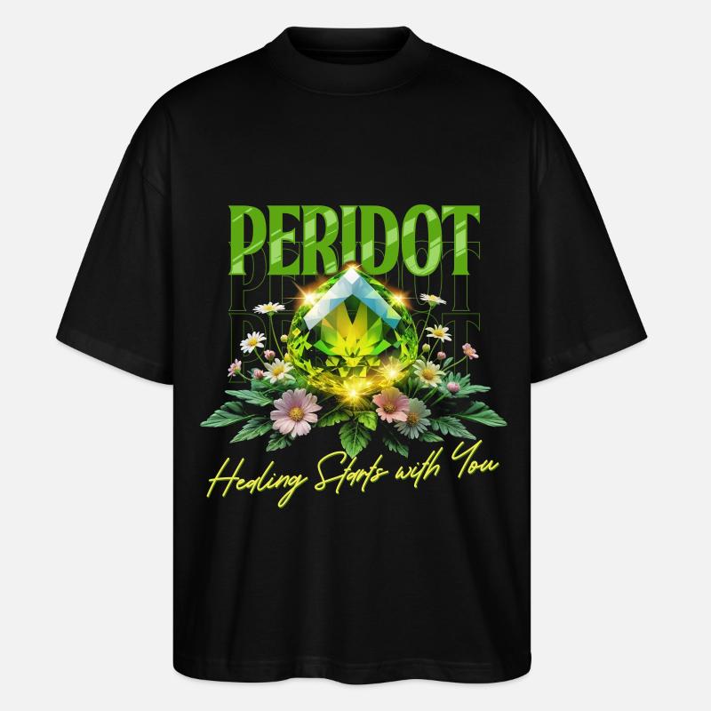 Pierre de naissance Péridot d’Août - T-shirt bio Blaster 2.0 coupe oversize Stanley/Stella Unisexe - noir