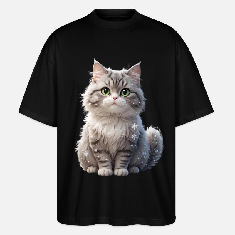 Winterfluff Katze mit Schneeflocken - Stanley/Stella Oversized Unisex Bio T-Shirt Blaster 2.0 - Schwarz