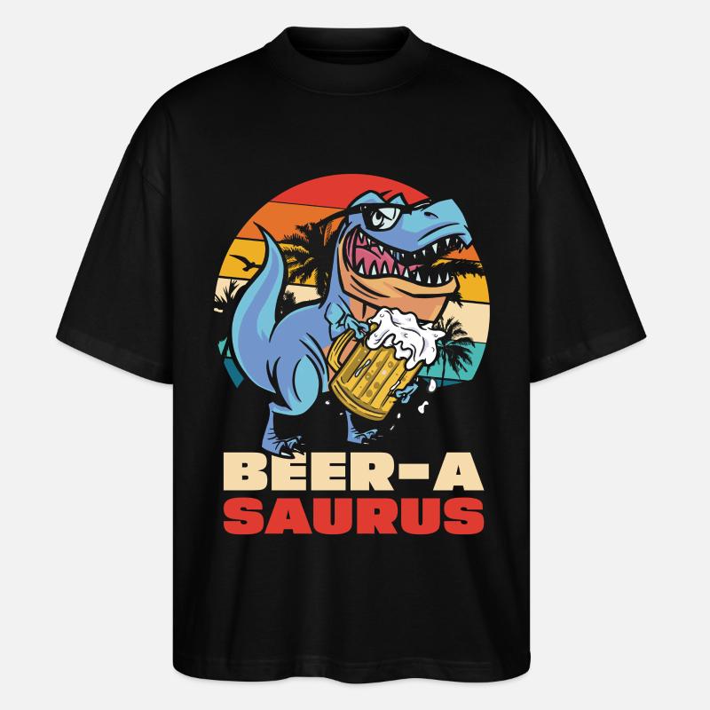 BeerA Saurus Dino with beer mug - Stanley/Stella Oversized Unisex Organic T-shirt Blaster 2.0 - black