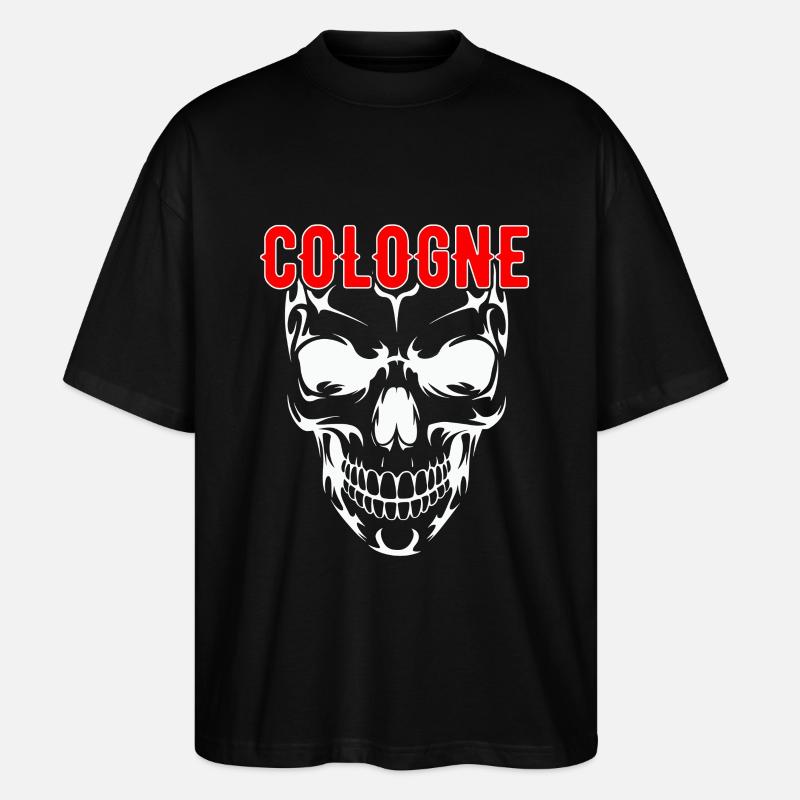 Kölner Schädel mit roter COLOGNE Schrift - Stanley/Stella Oversized Unisex Bio T-Shirt Blaster 2.0 - Schwarz