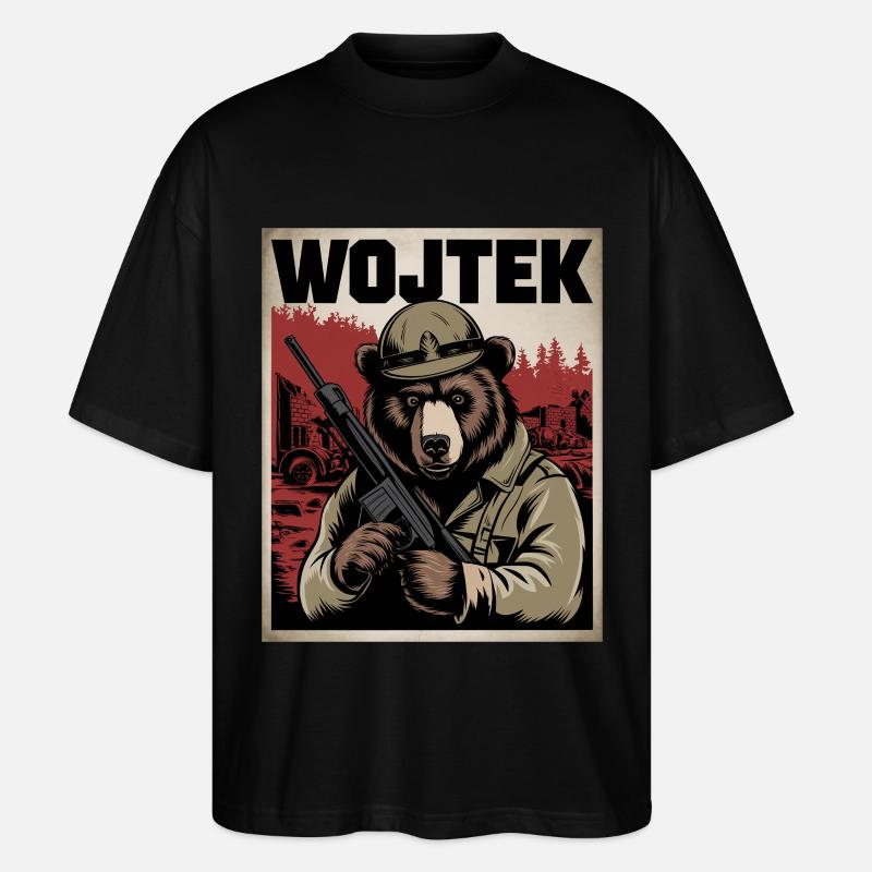 Wojtek Der Kriegsheld Bär - Stanley/Stella Oversized Unisex Bio T-Shirt Blaster 2.0 - Schwarz