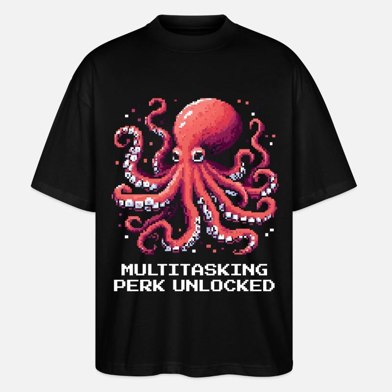 Capacité multitâche débloquée | Pieuvre - T-shirt bio Blaster 2.0 coupe oversize Stanley/Stella Unisexe - noir