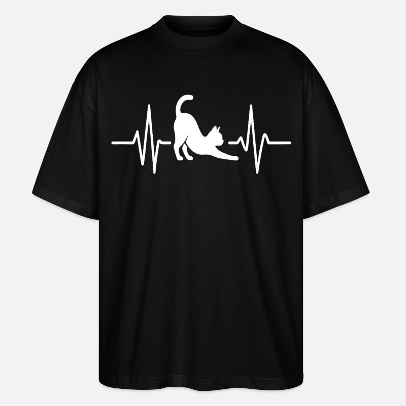 Katze Stretch Herzschlag - Stanley/Stella Oversized Unisex Bio T-Shirt Blaster 2.0 - Schwarz
