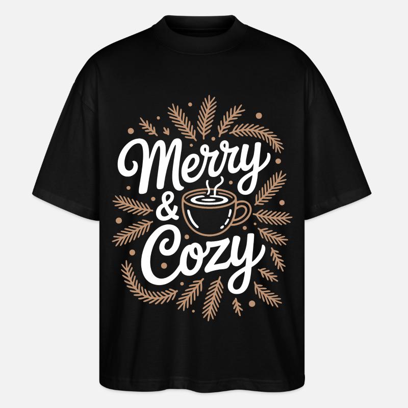 Fröhliche und gemütliche Tasse Illustration - Stanley/Stella Oversized Unisex Bio T-Shirt Blaster 2.0 - Schwarz