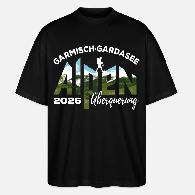 Alpenüberquerung 2026 Garmisch Gardasee Wandern - Stanley/Stella Oversized Unisex Bio T-Shirt Blaster 2.0 - Schwarz