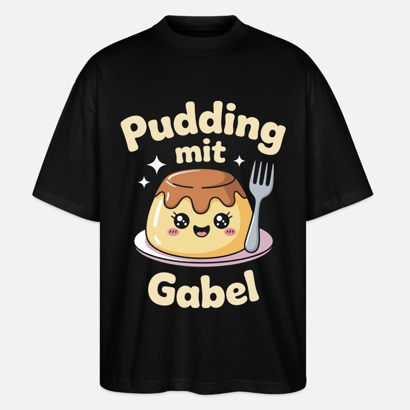 Pudding with fork - Stanley/Stella Oversized Unisex Organic T-shirt Blaster 2.0 - black