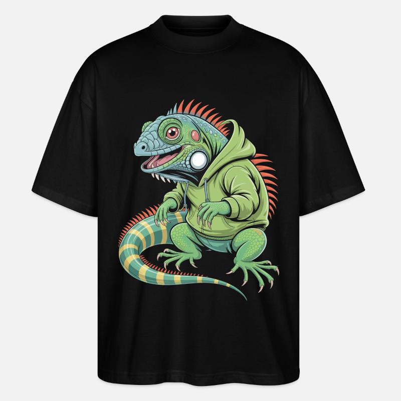 Iguane cool avec sweat à capuche - T-shirt bio Blaster 2.0 coupe oversize Stanley/Stella Unisexe - noir