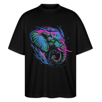 Elefant Afrika Safari Natur Wildnis Neon Bunt - Stanley/Stella Oversized Unisex Bio T-Shirt Blaster 2.0 - Schwarz - Vorne - Alina (178cm) & Michal (187cm)