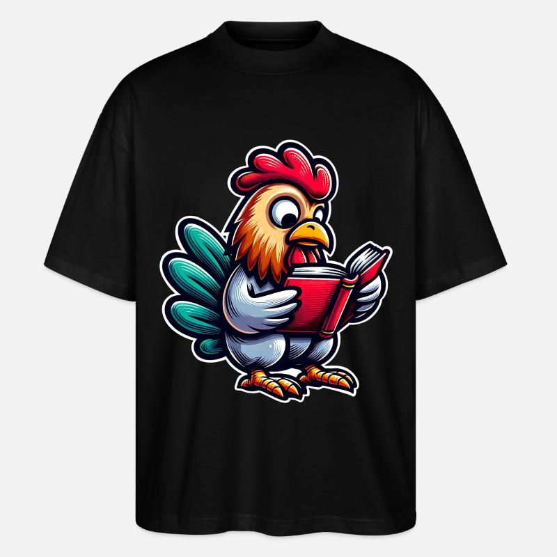Reading rooster in comic style - Stanley/Stella Oversized Unisex Organic T-shirt Blaster 2.0 - black