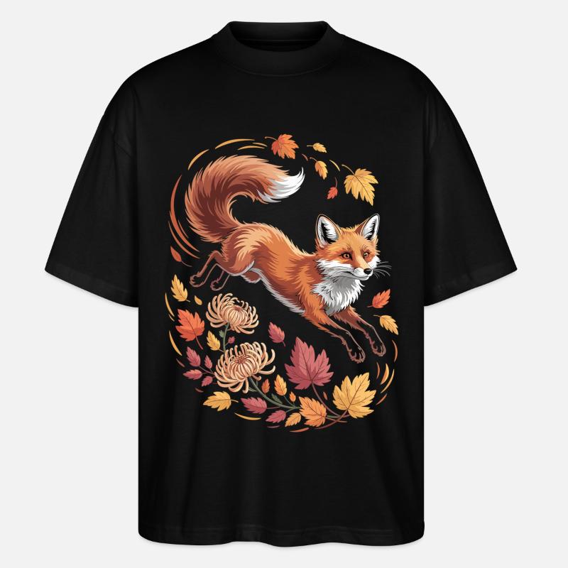 Fuchs mit Herbstblättern - Stanley/Stella Oversized Unisex Bio T-Shirt Blaster 2.0 - Schwarz