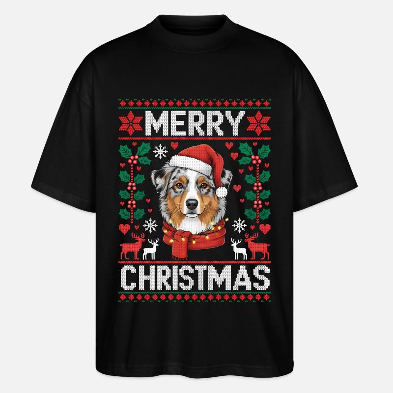 Australischer Schäferhund Weihnachten Xmas - Stanley/Stella Oversized Unisex Bio T-Shirt Blaster 2.0 - Schwarz