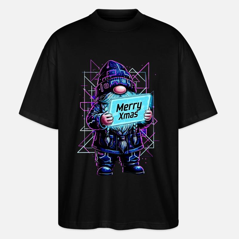 Merry Xmas - Synthwave Wichtel 80s Cyberpunk - Stanley/Stella Oversized Unisex Bio T-Shirt Blaster 2.0 - Schwarz