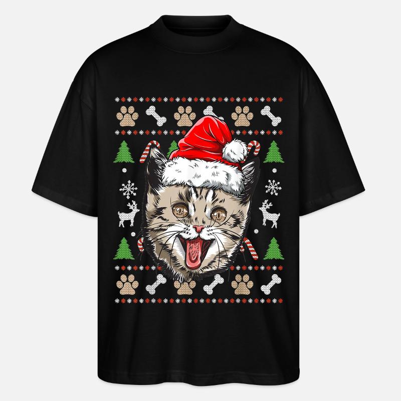 Hässlicher Weihnachtspullover Niedliche Katze Glückliche Geschenkidee - Stanley/Stella Oversized Unisex Bio T-Shirt Blaster 2.0 - Schwarz