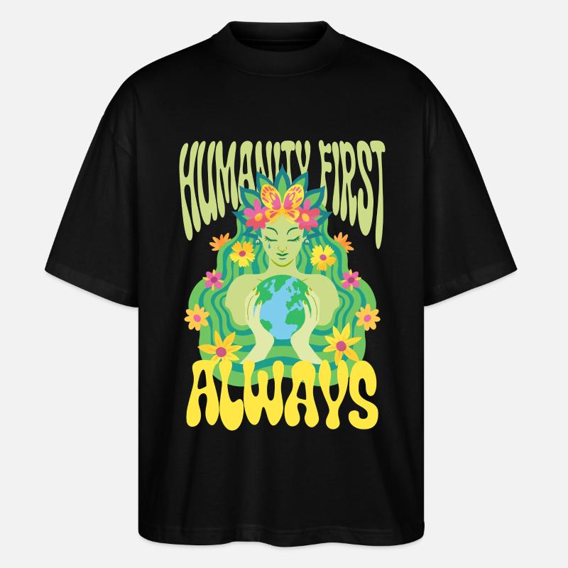 Menschlichkeit Equality Humanity First Always - Stanley/Stella Oversized Unisex Bio T-Shirt Blaster 2.0 - Schwarz