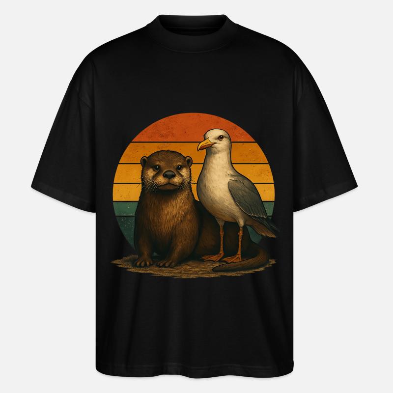 Otter Möwe Retro Tierfreunde - Stanley/Stella Oversized Unisex Bio T-Shirt Blaster 2.0 - Schwarz