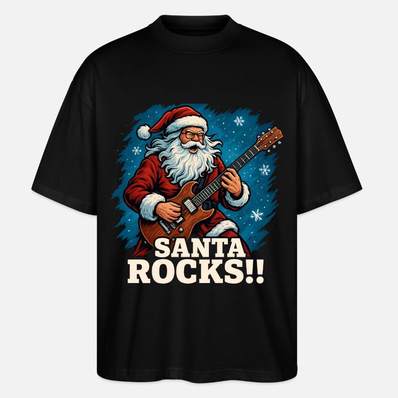 Rockender Weihnachtsmann mit Gitarre - Stanley/Stella Oversized Unisex Bio T-Shirt Blaster 2.0 - Schwarz